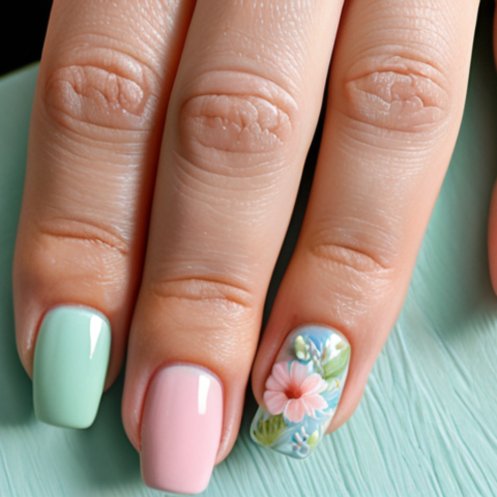 봄맞이 플라워 네일 디자인 - Pastel Floral Nails**

"Close-up of hands with pastel-colored floral nail art, featuring shades of p...