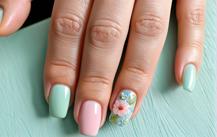 봄맞이 플라워 네일 디자인 - Pastel Floral Nails**

"Close-up of hands with pastel-colored floral nail art, featuring shades of p...