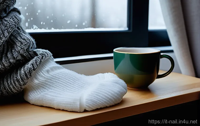 겨울철 보습 풋팩 추천 - **Cozy Winter Foot Mask Ritual**
    "A person, from the waist down, is comfortably seated on a soft...