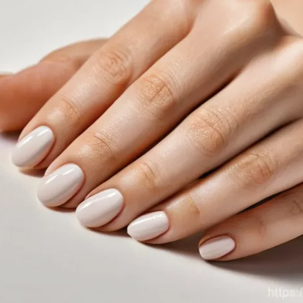 손톱 모양별 네일 디자인 추천 - **Prompt:** A close-up shot of a woman's hands with perfectly manicured, medium-length almond-shaped...
