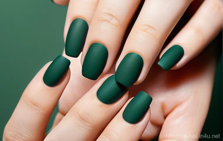 손톱 모양별 네일 디자인 추천 - **Prompt:** A close-up shot of a woman's hands with perfectly manicured, medium-length almond-shaped...