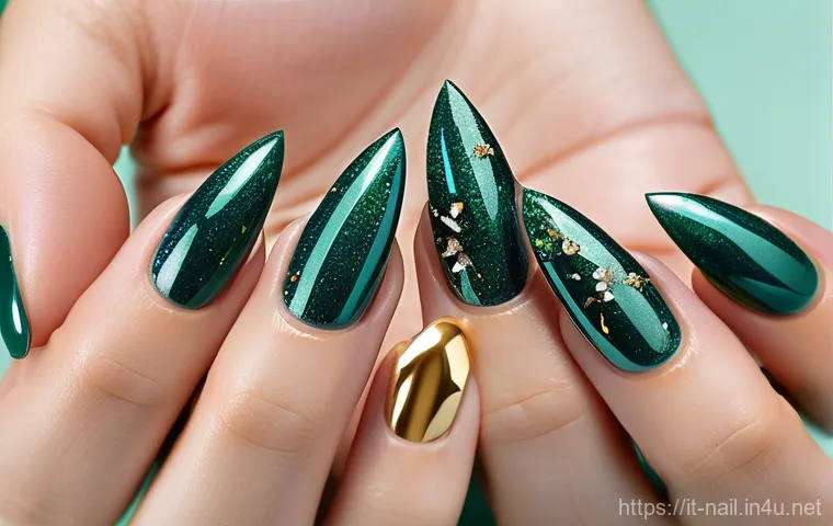 손톱 모양별 네일 디자인 추천 - **Prompt:** A dynamic, mid-angle shot of hands showcasing contemporary, medium-length squoval-shaped...