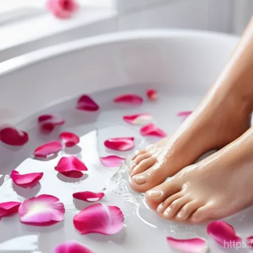발 각질 제거기 추천 - **Prompt:** A serene and cozy close-up of a young woman's bare feet, perfectly clean and well-mainta...