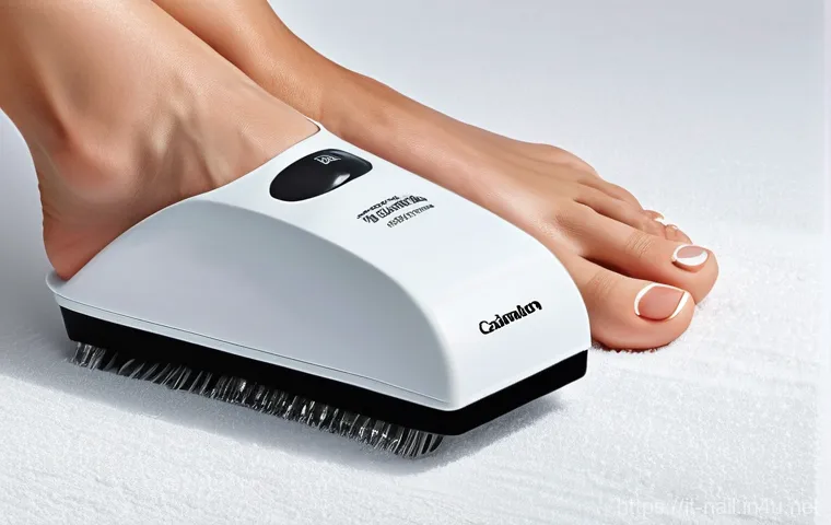 발 각질 제거기 추천 - **Prompt:** A serene and cozy close-up of a young woman's bare feet, perfectly clean and well-mainta...