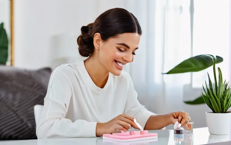 브랜드별 네일 램프 성능 비교 - **Prompt 1: Home Manicure Oasis**
    "A serene and elegant young Italian woman, aged 25-35, with a ...