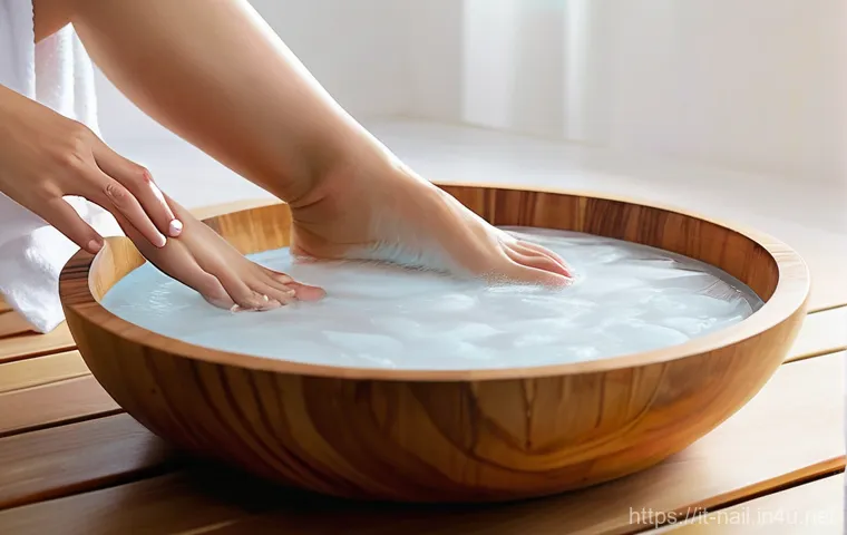 풋케어 마사지 오일 추천 - **Prompt:** A person with a focused yet serene expression is performing an invigorating self-foot ma...