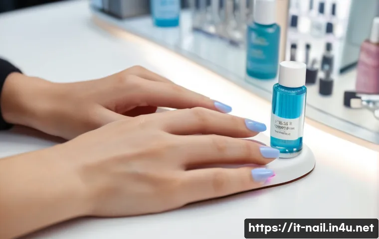 젤 네일 유지력 높은 제품 추천 - A professional nail technician in a modern Italian beauty salon carefully applying a thin layer of r...