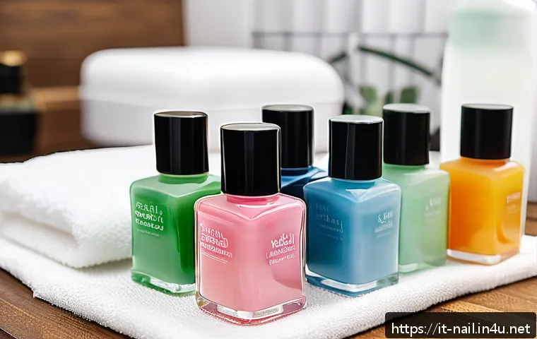 젤 브러쉬 클리너 추천 - A professional nail artist’s workspace featuring a variety of gel brush cleaners displayed on a slee...