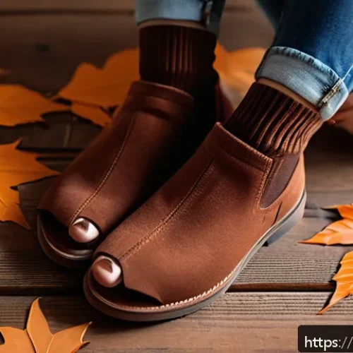Home 31 가을에 어울리는 페디큐어 컬러 - A close-up image of a woman’s feet featuring a sophisticated autumn pedicure in matte terracotta nai...